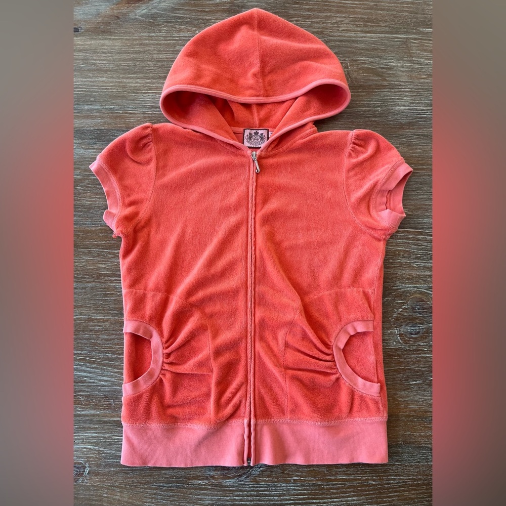 WOMENS Y2K JUICY COUTURE CAP SLEEVE HOODED ZIP-UP, MEDIUM